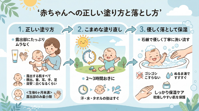 赤ちゃんへの正しい塗り方と落とし方