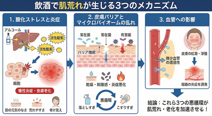 飲酒で肌荒れが生じるメカニズム