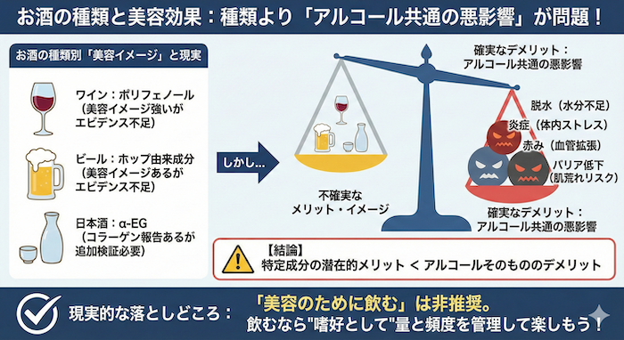 ワイン・ビール・日本酒──種類で美容効果は変わる？