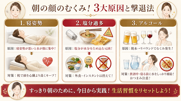 朝、顔がパンパンになる理由